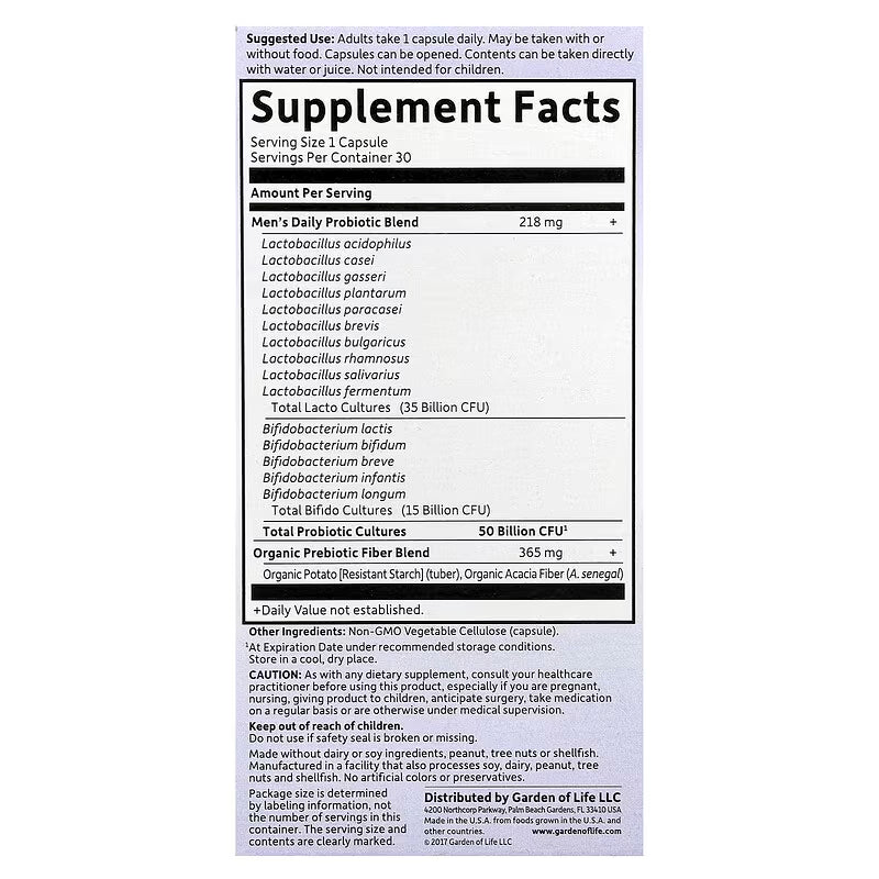 Garden of Life, Dr. Formulated Probiotics, Once Daily Men's, 50 Billion, 30 Vegetarian Capsules