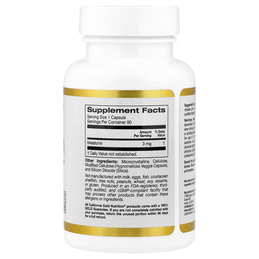 California Gold Nutrition, Melatonin, 3 mg, 90 Veggie Capsules