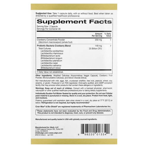 California Gold Nutrition, CranMax® LactoBif® Probiotics, 25 Billion CFU, Sold Individually 1 Capsule