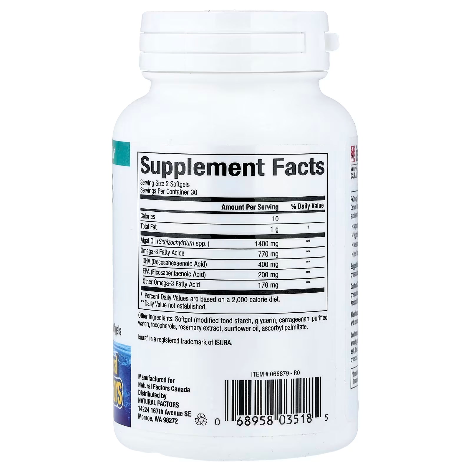 Natural Factors, RxOmega3 Algae, 60 Vegetarian Softgels