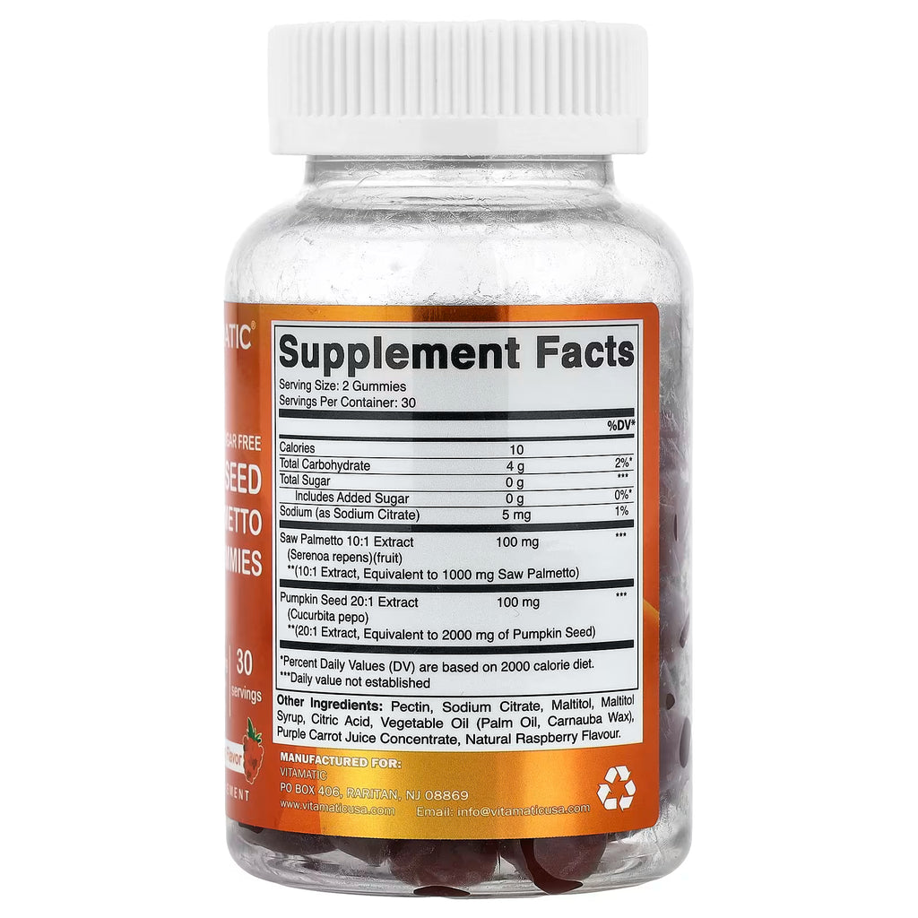 Vitamatic, Pumpkin Seed, Saw Palmetto Gummies, Natural Raspberry, 60 Gummies