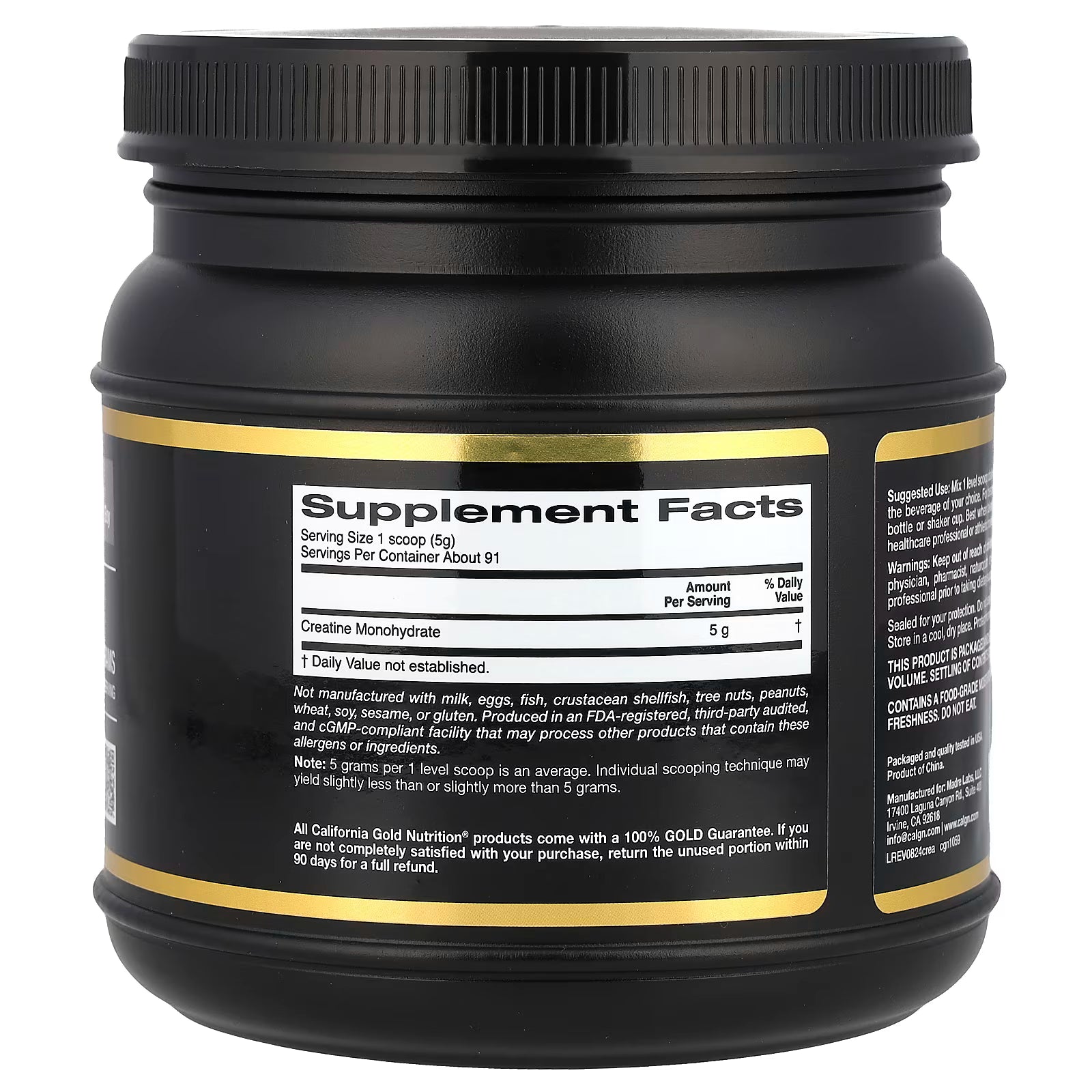 California Gold Nutrition, Sport, Pure Creatine Monohydrate, Unflavored, 1 lb (454 g)
