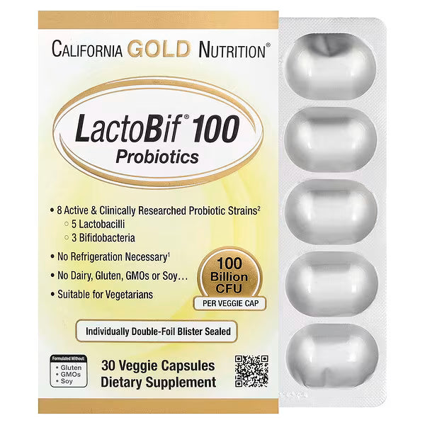 California Gold Nutrition, LactoBif® 100 Probiotics, 100 Billion CFU, Individual Veggie Capsule