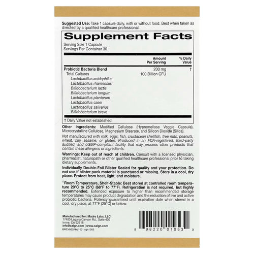 California Gold Nutrition, LactoBif® 100 Probiotics, 100 Billion CFU, Individual Veggie Capsule