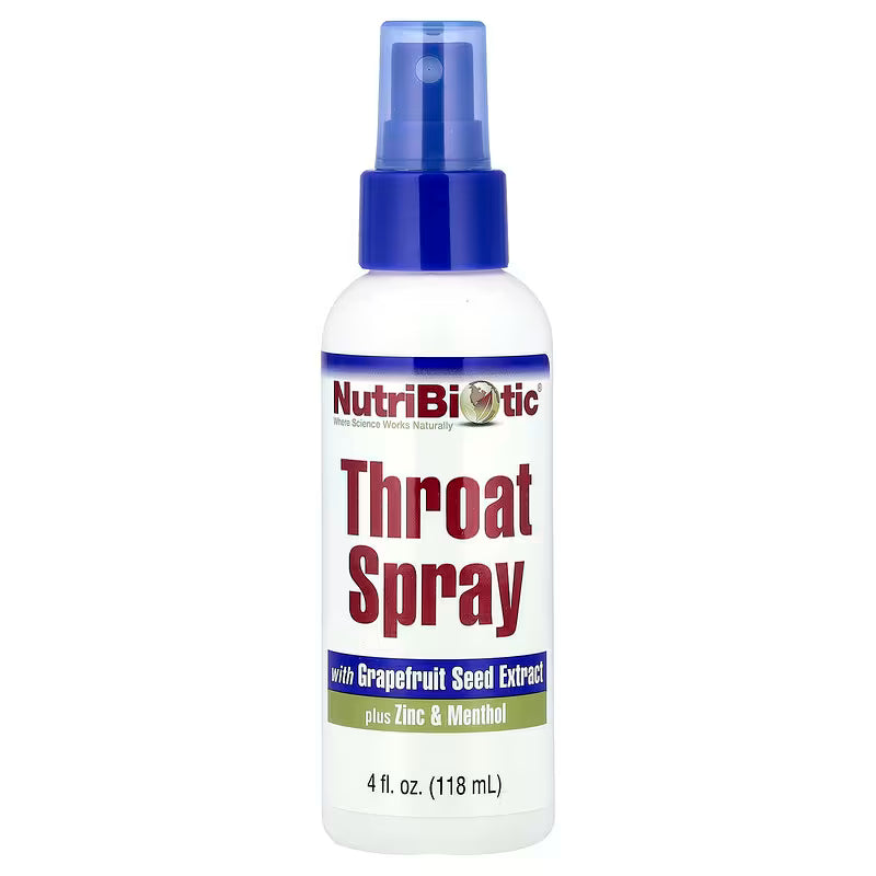 NutriBiotic, Throat Spray with Grapefruit Seed Extract plus Zinc & Menthol, 4 fl oz (118 ml)