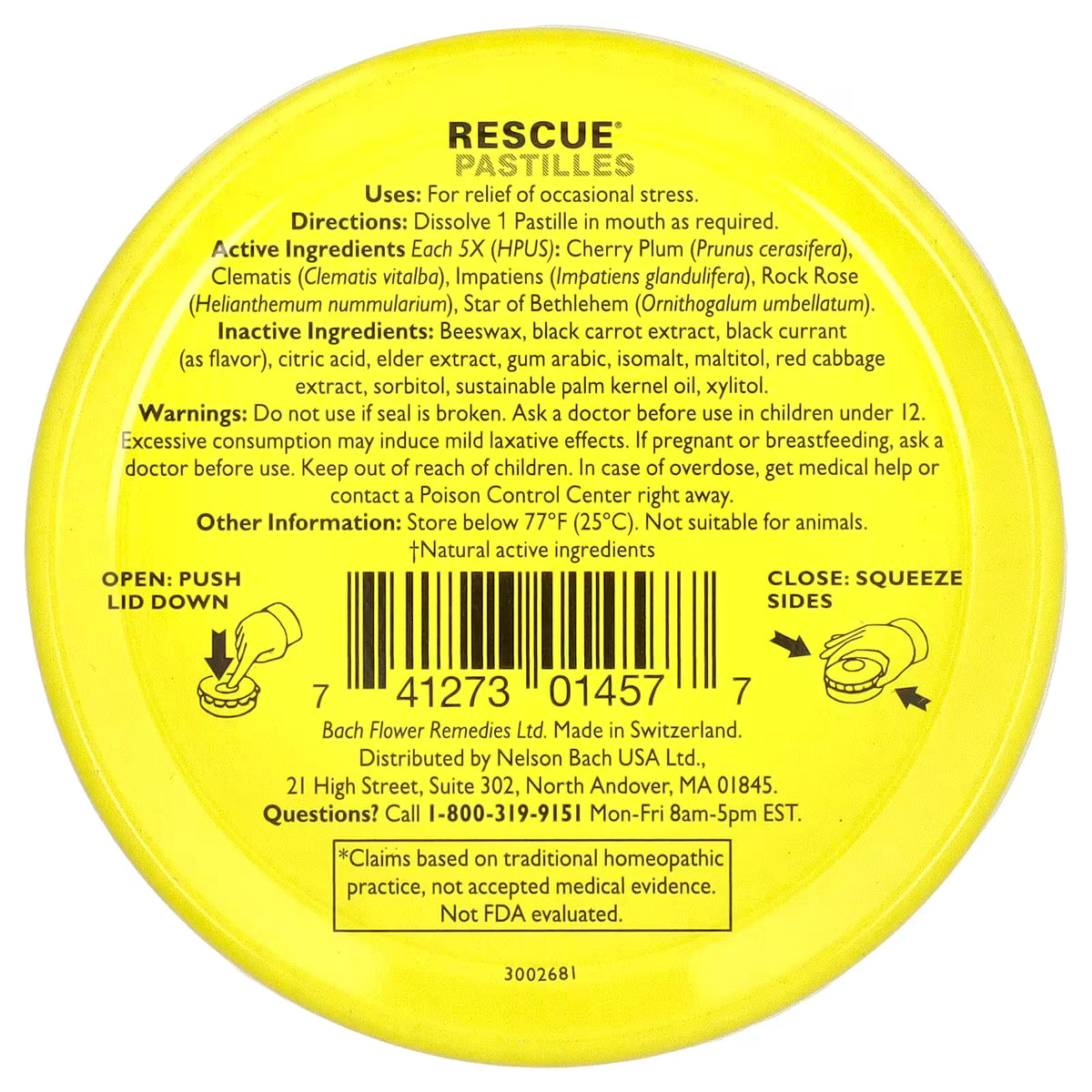 Bach, Rescue® Pastilles, Natural Stress Relief, Black Currant, 35 Pastilles