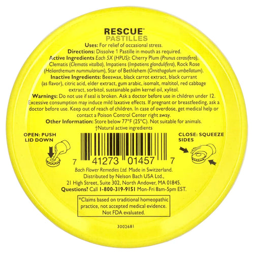 Bach, Rescue® Pastilles, Natural Stress Relief, Black Currant, 35 Pastilles