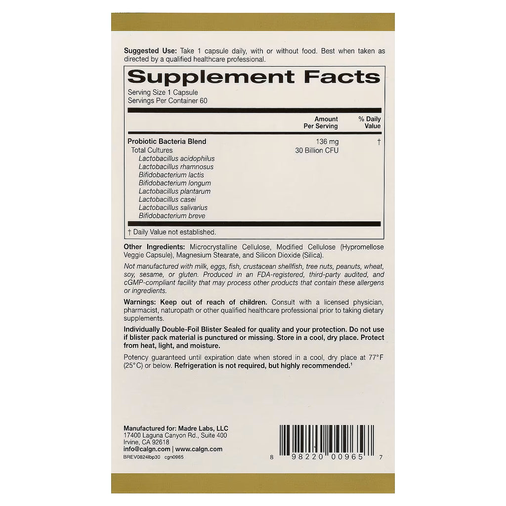 California Gold Nutrition, LactoBif® 30 Probiotics, 30 Billion CFU, Sold Individually 1 Capsule