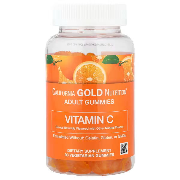 California Gold Nutrition, Vitamin C Gummies with Vitamin A from 100% Beta-Carotene, Orange, 90 Vegetarian Gummies