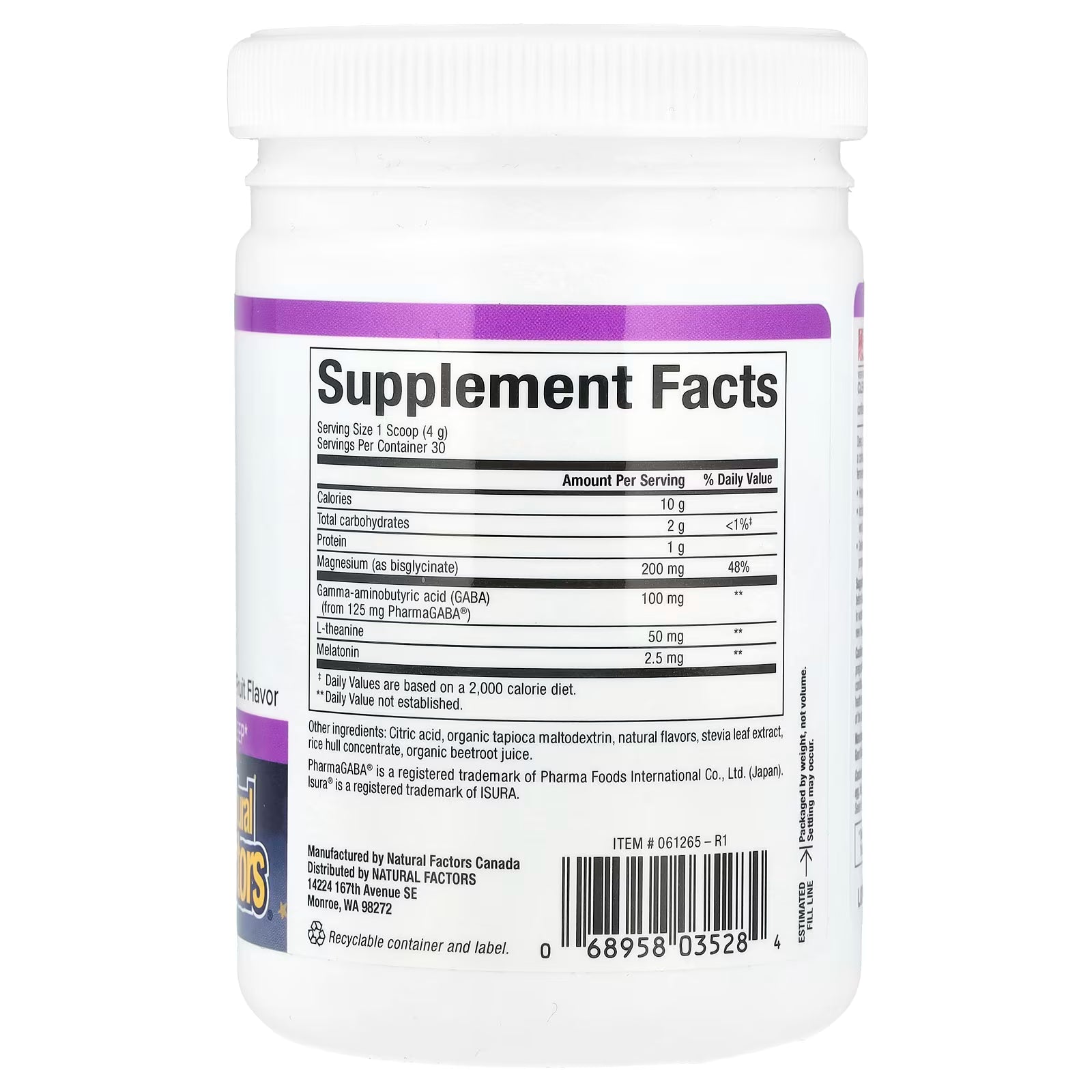 Natural Factors, Stress-Relax®, Nighttime Magnesium Bisglycinate Powder with Melatonin, GABA & L-Theanine, Tropical Fruit, 4.23 oz (120 g)