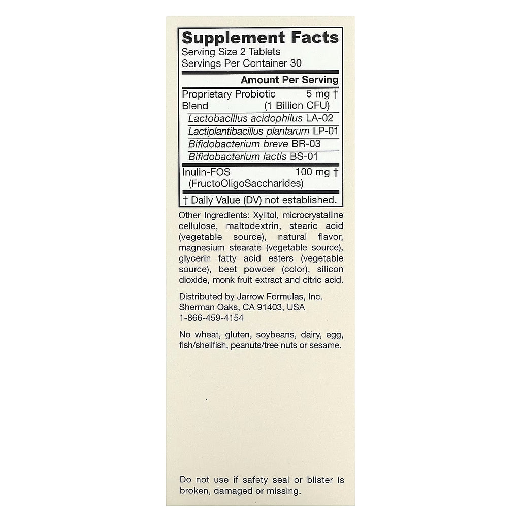 Jarrow Formulas, Vegan Jarro-Dophilus® Kids, Daily Probiotic + Prebiotic, Raspberry, 60 Chewable Tablets (0.5 Billion CFU per Capsule)