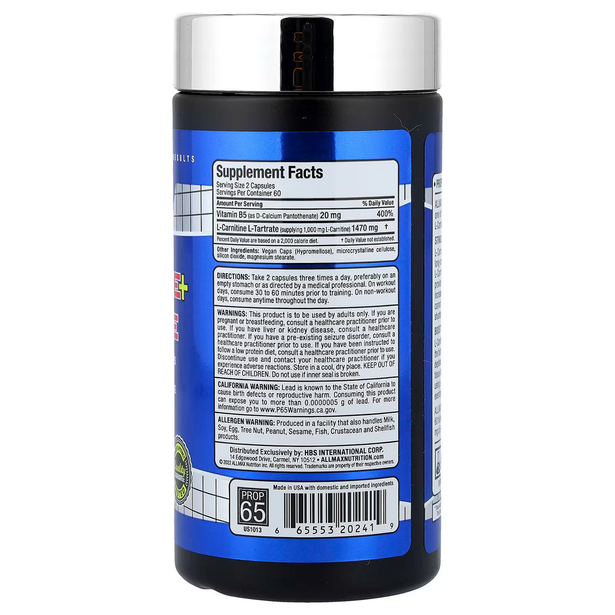 ALLMAX L-Carnitine + Tartrate, 120 Capsules