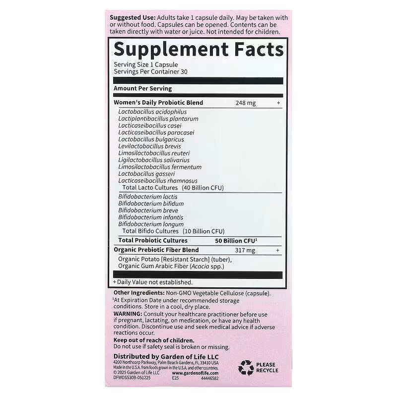 Garden of Life, Dr. Formulated Probiotics, Once Daily Women's, 50 Billion, 30 Vegetarian Capsules