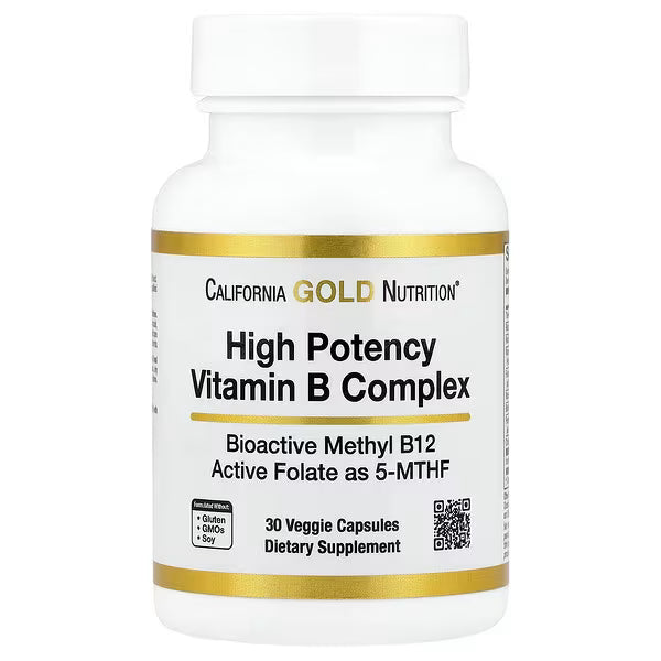 California Gold Nutrition High Potency Vitamin B Complex, 30 Veggie Capsules