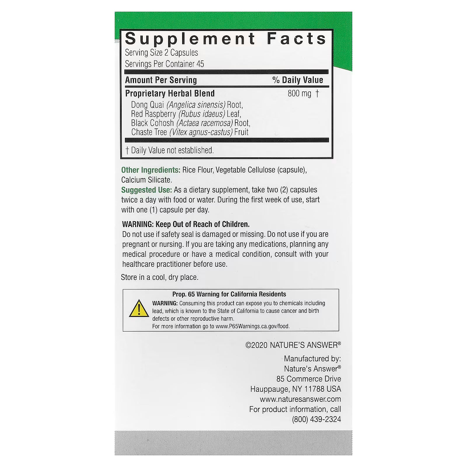 Nature’s Answer Female Complex Herbal Combination, 90 Vegetarian Capsules