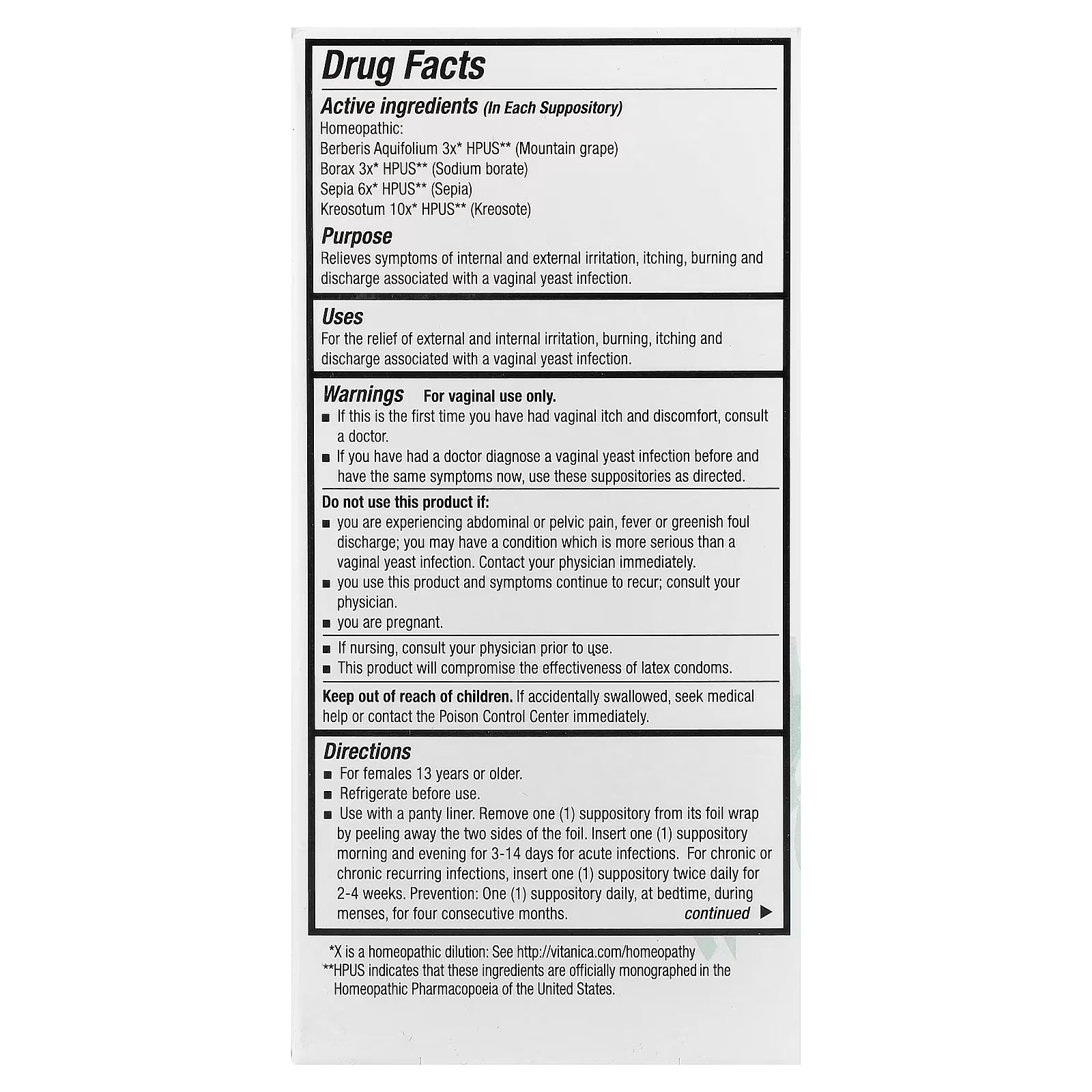 Vitanica Yeast Arrest, Vaginal Suppositories Sold Individually 1 Capsule