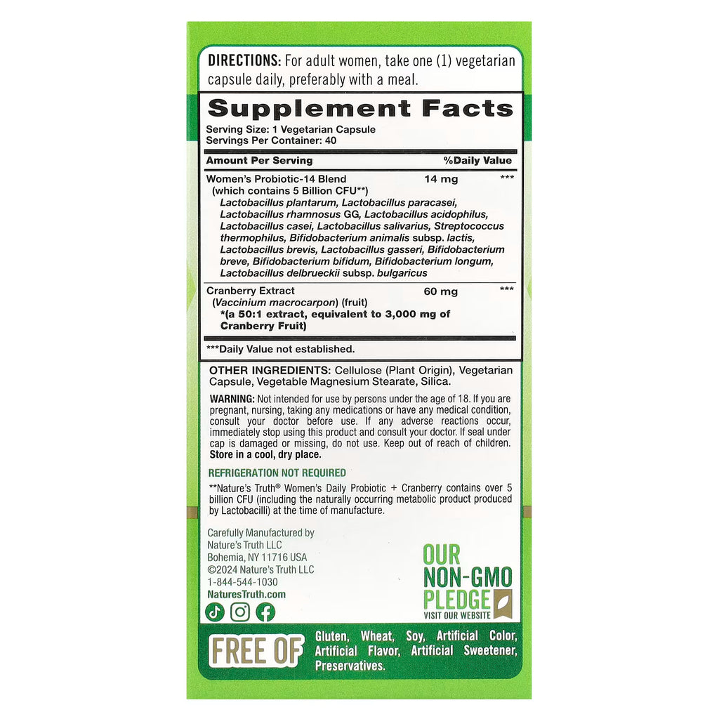 Nature's Truth, Women's Daily Probiotic + Cranberry, 40 Capsules