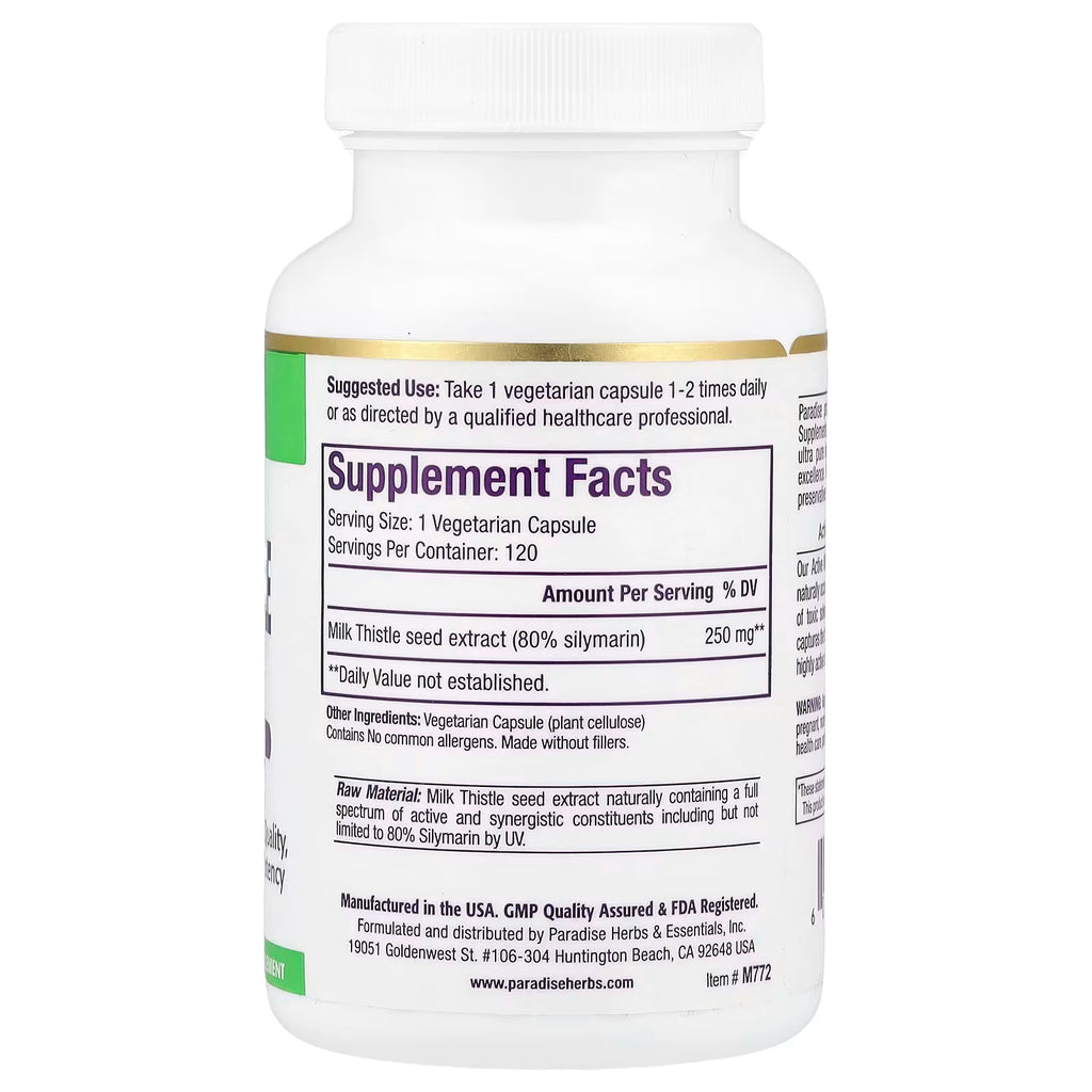 Paradise Herbs, Milk Thistle Extract, 120 Vegetarian Capsules (250 mg per Capsule)