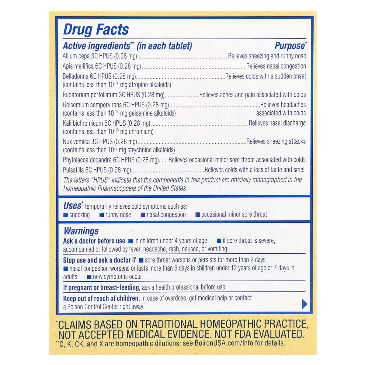 Boiron, ColdCalm® Meltaway, Ages 4+, Unflavored, 60 Meltaway Tablets