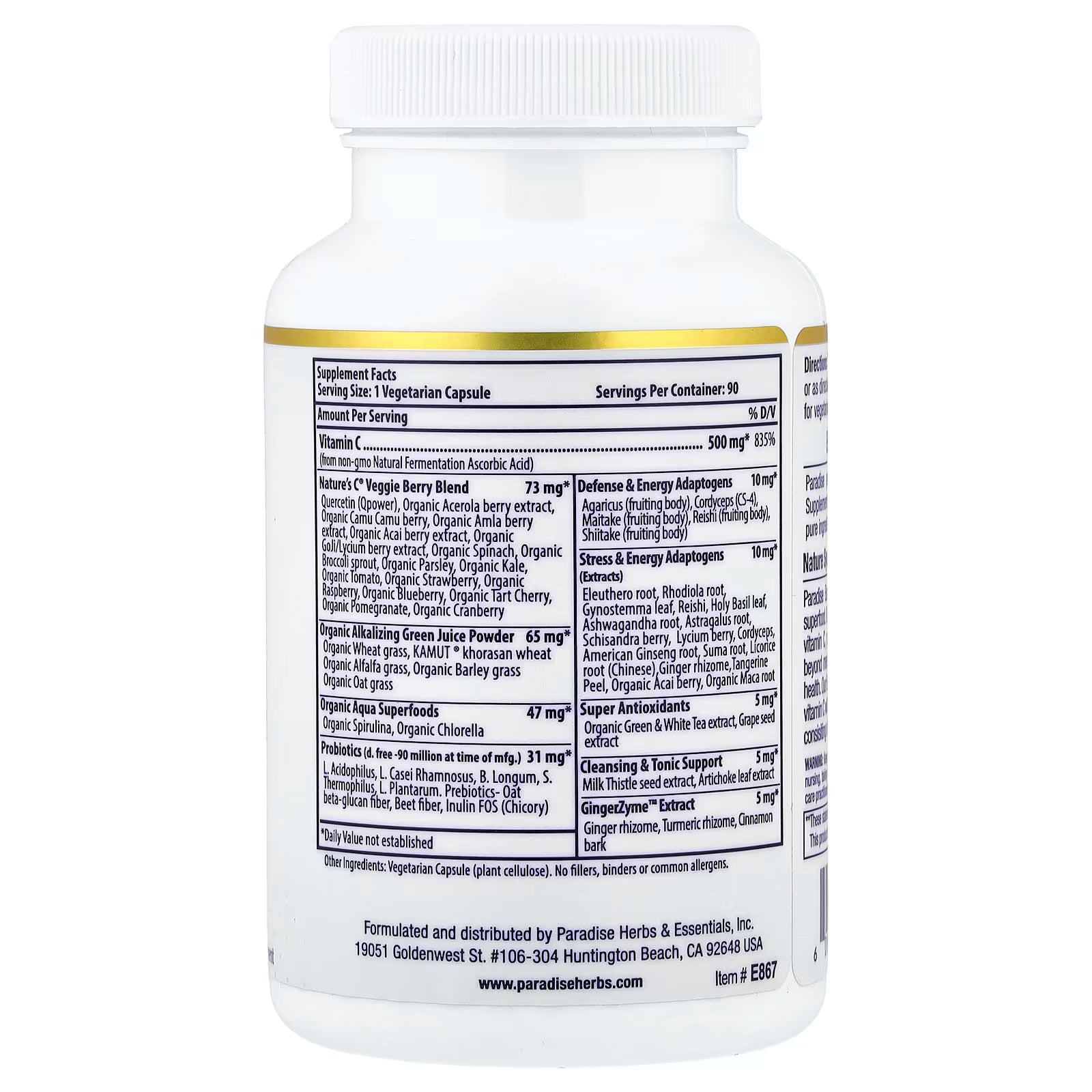 Paradise Herbs Earth’s Blend Vitamin C, 90 Vegetarian Capsules